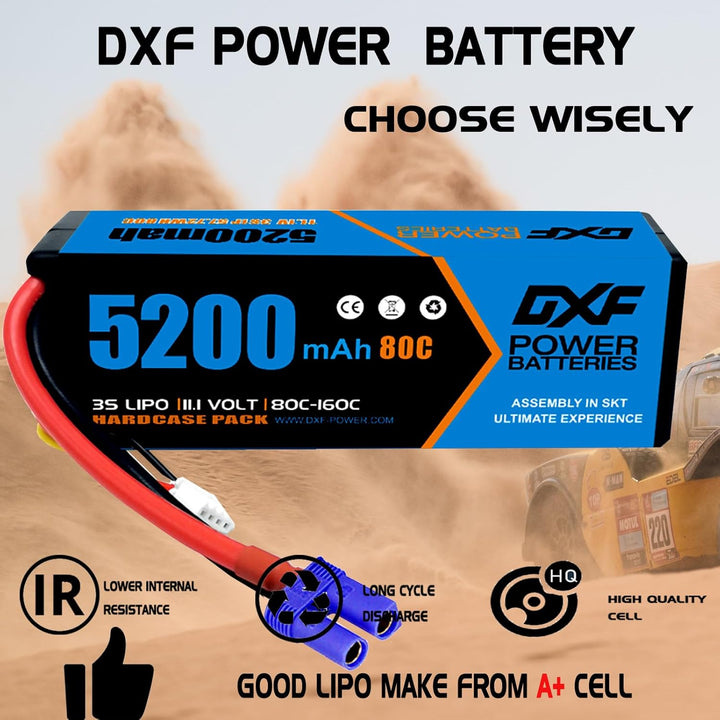 DXF 3S LiPo Akku 11.1V 80C 5200mAh Hardcase Batterie mit EC5 Steck für RC Auto, RC Flugzeug, RC Hubs