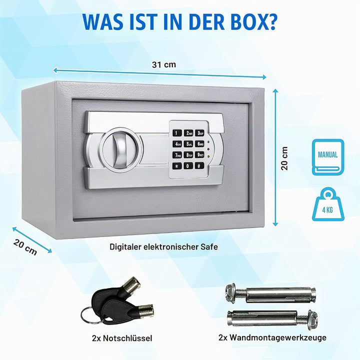 Silvergear® Elektronicscher Tresor mit Zahlencode | Mini Elektronischer Safe | Mini Stahlsafe mit Co