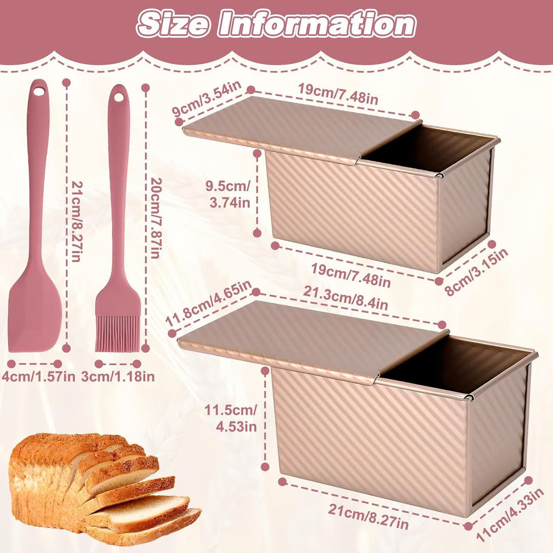 2 Stück Toastbrot Backform Set mit Deckel & Silikonspatel, Antihaft Brotbackformen, Rechteckige Toas