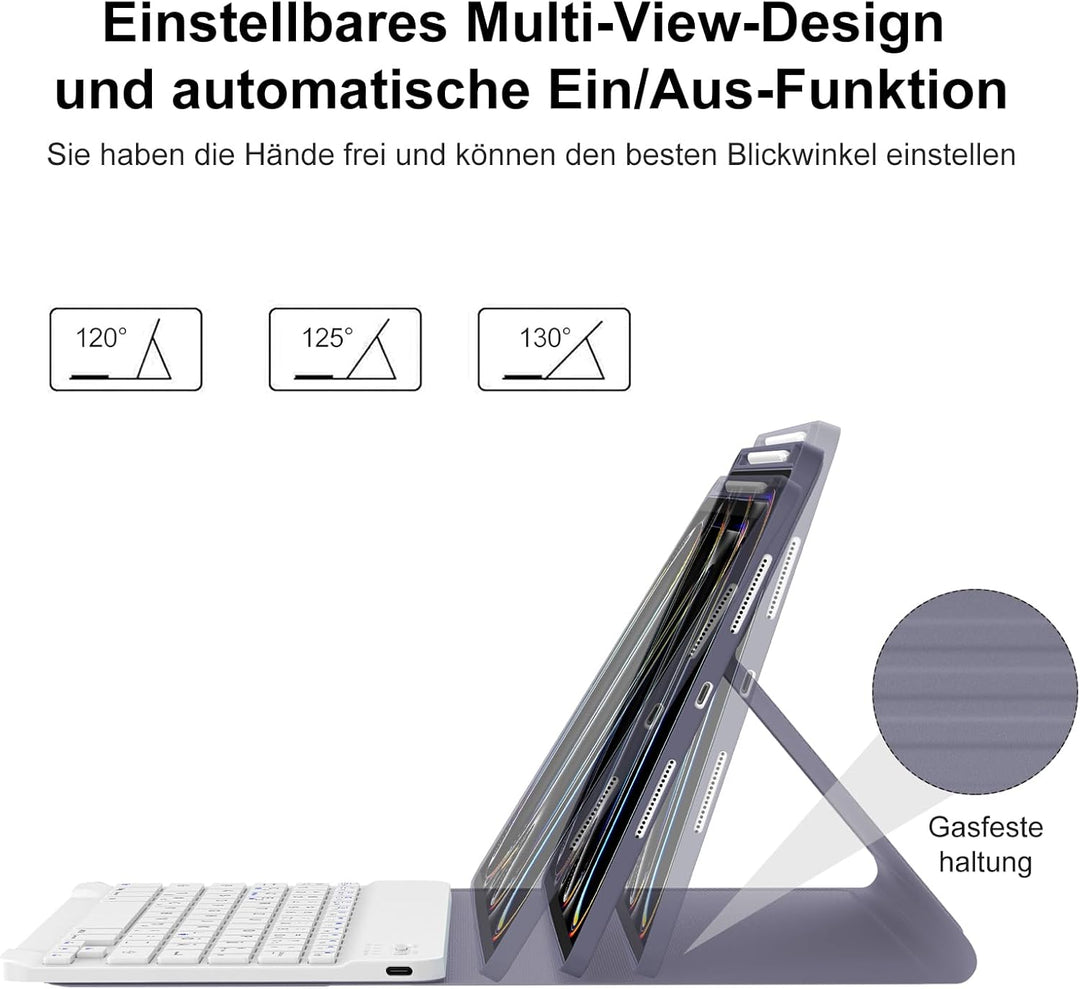 IVEOPPE Hülle mit Tastatur für iPad Pro 11" M5 2025/M4 2024, Deutsches QWERTZ Layout, Magnetisch Abn