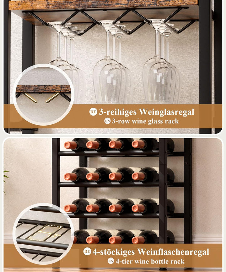 Yorbay Weinregal für 16 Flaschen, 4-Stöckiges Freistehendes Weinregal mit Glashaltere und Schublade,