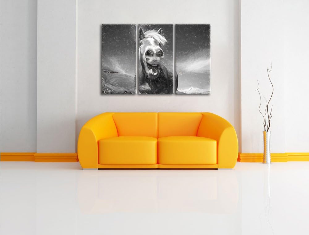 Pixxprint Pferd in der Natur / 3-Teilig/Gesamtmass 120cm Leinwandbild bespannt auf Holzrahmen/Wandbi