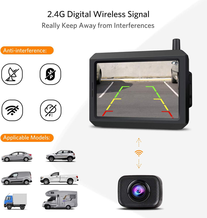 Digital Kabellos Rückfahrkamera Set K7PRO unterstützt 2 Kameras, Funk Rückfahrkamera mit Stabilem Si