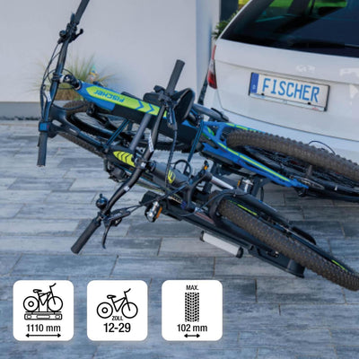 Fischer Kupplungs-Fahrradträger ProlineEvo 2, für 2 Fahrräder bis 60kg Nutzlast, E-Bike geeignet, vo