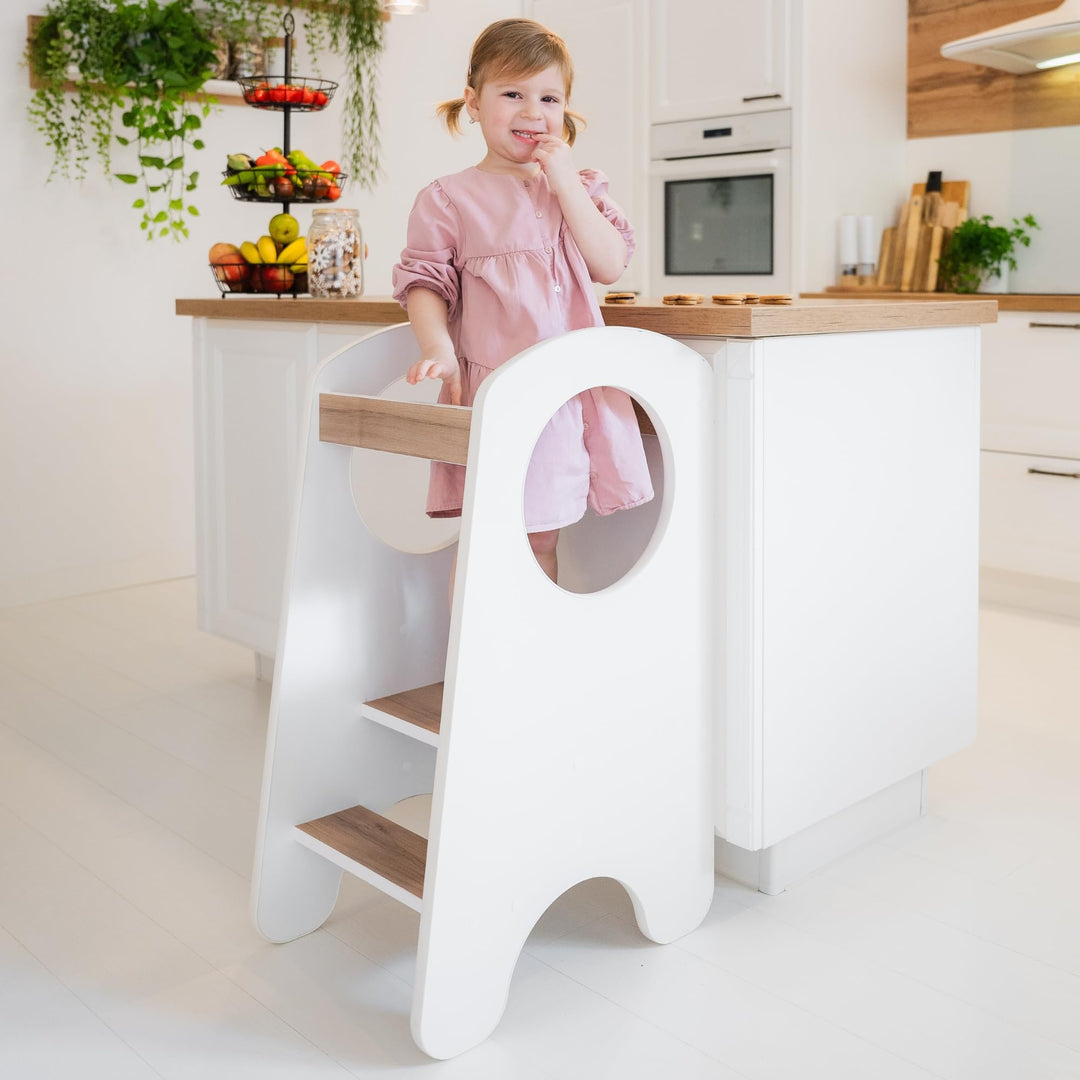 KIDIE Kinder Lernturm ab 1 Jahr, Montessori Höhenverstellbar Lernstuhl Baby, Toddler Learning Tower