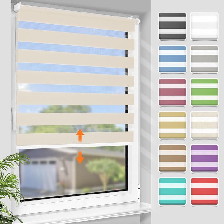 SBARTAR Doppelrollo schnurlos Klemmfix Rollos für Fenster ohne Bohren & zum Bohren, Natur 90x150cm (