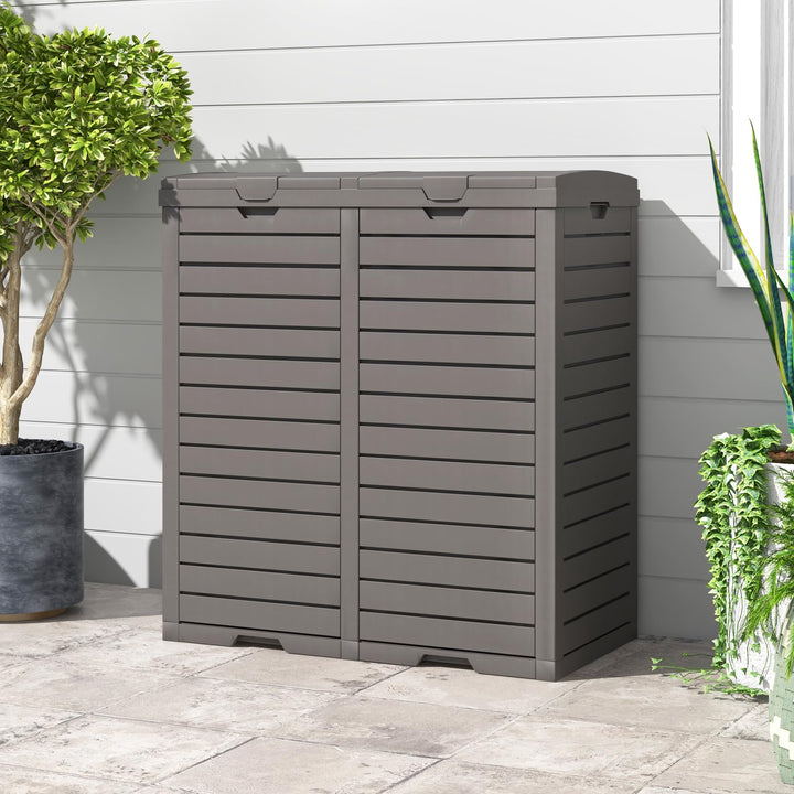 GIANTEX Mülleimer 2 Fächer Outdoor, 235 L, Abfalleimer mit Doppeldeckel & Griff, Mülltonne Abfallton