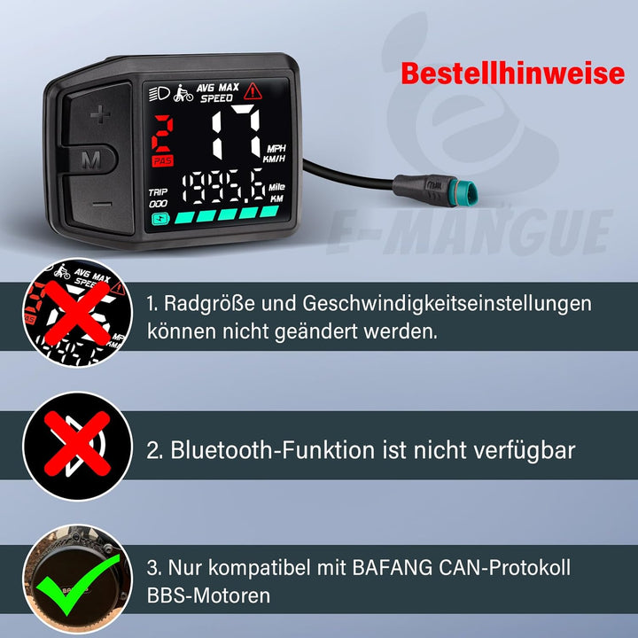 BAFANG 5 Pin Male Ebike Display für Bafang CAN Protokoll Motoren, Ebike Tachometer Fahrrad Computer