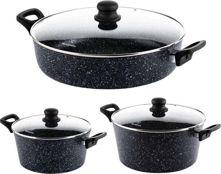 Westinghouse Pfannenset Induktion - Kasserolle 24cm & 28cm + Kasserolle 32cm - Schwarzer Marmor