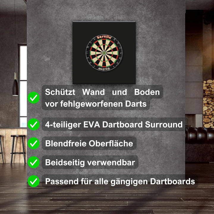 Karella Surround Quadro, 4-teilig Eva, Dartboard Catchring, Auffangring für alle Dartscheiben, schwa