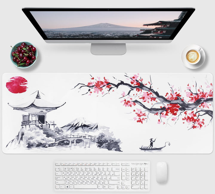 Mousepad Sakura-Muster,XXL Japanische Kunst Fuji Mauspad,Überdimensionales rutschfeste Gummimatten G