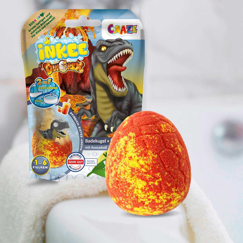 INKEE Surprise Dino 8er Set | Badekugeln Kinder mit Überraschung, 8x Ei-Form Badebomben mit Dinosaur