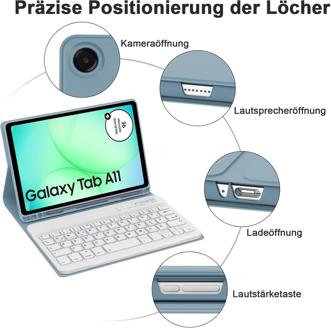 Hülle mit Tastatur für Samsung Galaxy Tab A11 8,7 Zoll(SM-X130), Blau | Magnetisch Abnehmbarer Tasta