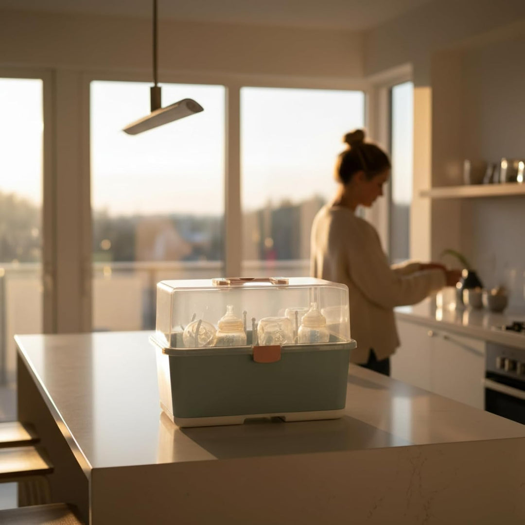 Babyflaschen-Wäscheständer, Aufbewahrungsbox, Organizer mit Staubschutzhülle für das Zuhause von Bab