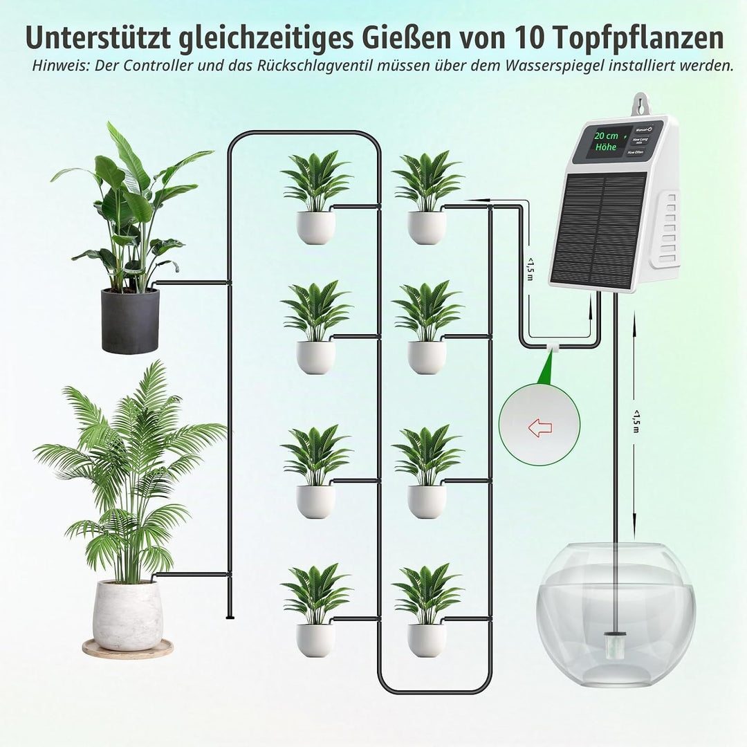 Solar Automatisches Bewässerungssystem für Pflanzen, IP65 Wasserdicht, Solarbetriebene Gartenbewässe