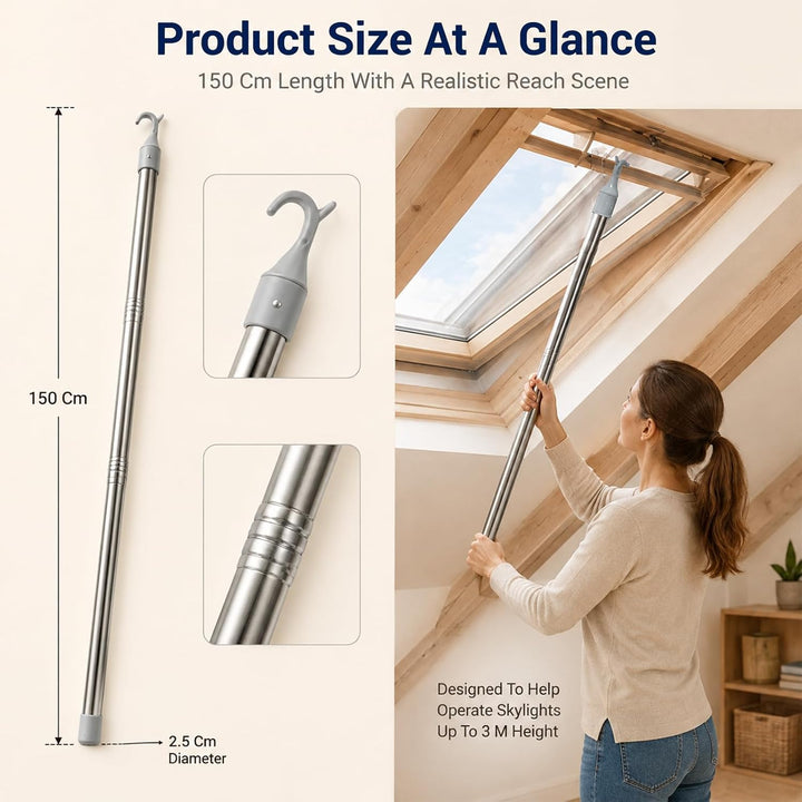 150cm Verstellbare Aluminium Dachfenster Öffnerstange für Dachboden