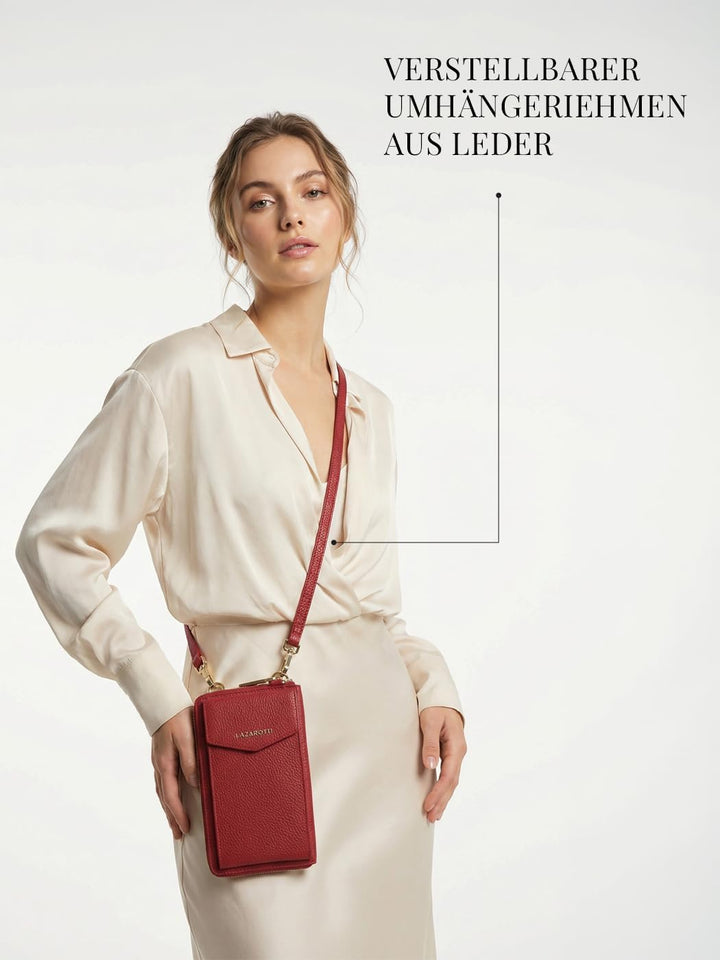 Lazarotti Bologna XL Leder Damen-Geldbörse &amp; Handytasche (2-in-1) | 16 Kartenfächer | zum Umhängen m