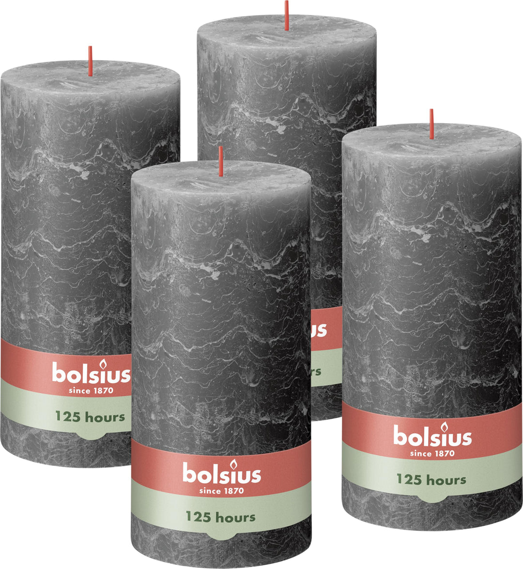 Bolsius Rustik Stumpenkerze XXL - Anthrazit - 4 Stück - 20 x 10 cm - Dekorative Haushaltkerzen - Län