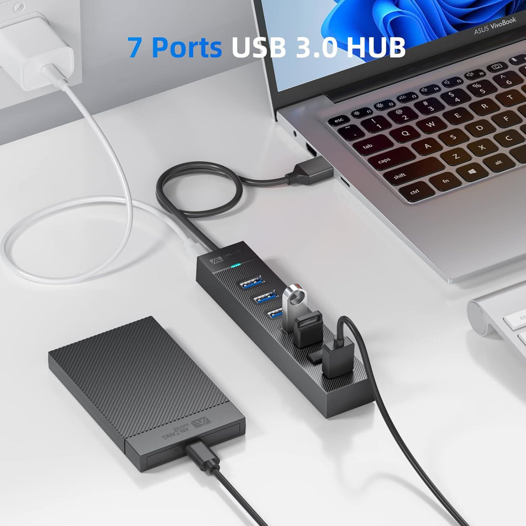 Sanzang USB-Hub, USB-3.0-Hub, USB-Splitter für Laptop, Flash-Laufwerk, HDD, Konsole, Drucker, Kamera