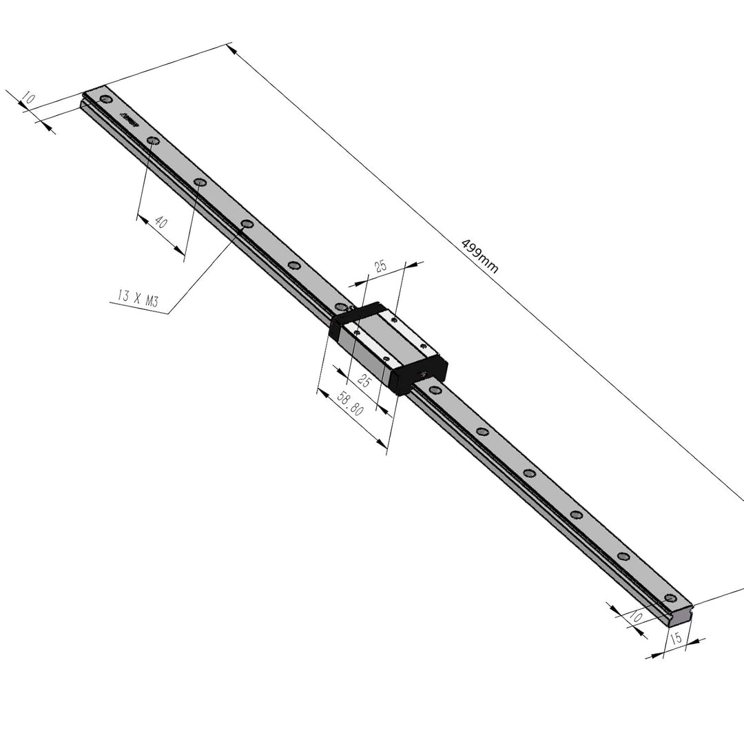 Veekaft 2 Sätze Schwarze Beschichtung MGR Schiene MGR15 Miniatur-Linearführung 500 mm mit MGN15H Sch