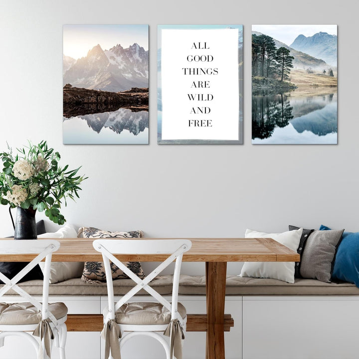 Novart Bilder Set See Berge - Kein Extra Rahmen benötigt - Wandbilder für Wohnzimmer Schlafzimmer -