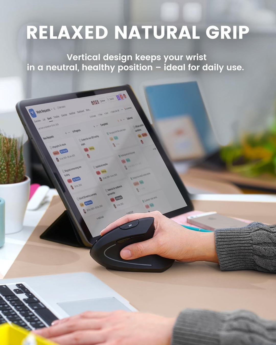 Perixx PERIMICE-813RX Kabellose Ergonomische Vertikale Maus, Multi-Device-Konnektivität, Wiederaufla