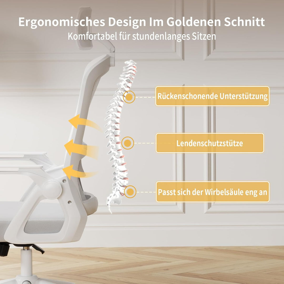 naspaluro Bürostuhl Ergonomisch Schreibtischstuhl Grau | Atmungsaktiver Netzgewebe, Lordosenstütze,