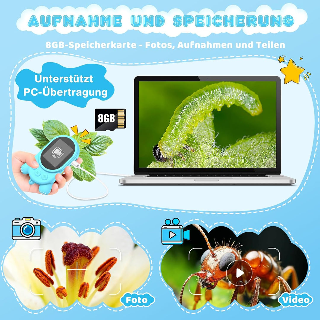 Mikroskop für Kinder - Digital Lupe Kinder mit 2-Zoll LCD HD Bildschirm, Handy Kinderkamera Microsco