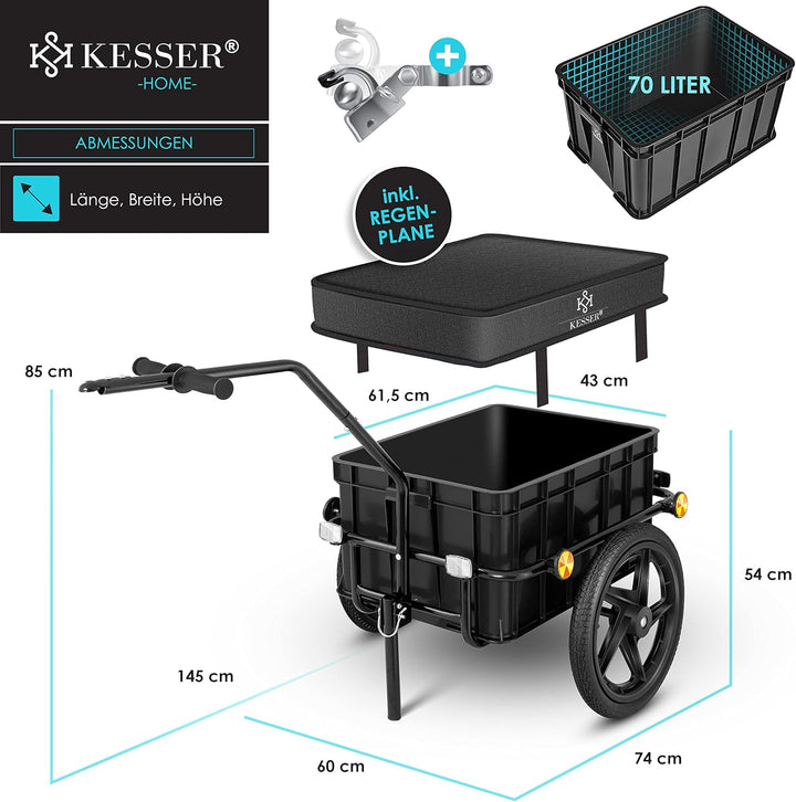 KESSER® Fahrradanhänger, Lastenanhänger, Handwagen mit Kupplung, Hochdeichsel, für Fahrrad Transport