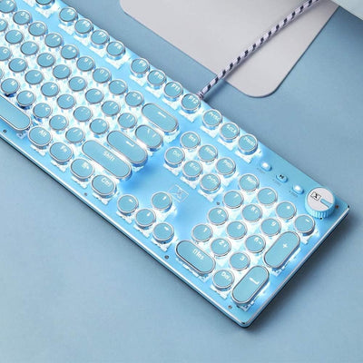 USB-Tastatur mit Kabel, mechanisch, blauer Schalter, Retro, Steampunk, Vintage, Schreibmaschinen-Sti