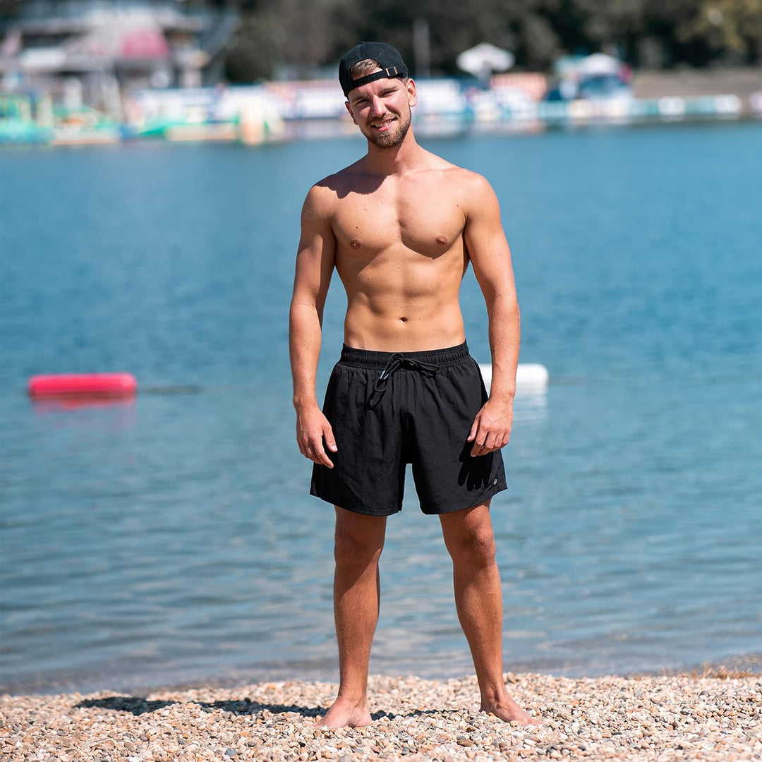 ineepor Badehose Herren mit Kompression Badehose mit innenhose Board Shorts 2 in 1 Reissverschlussta