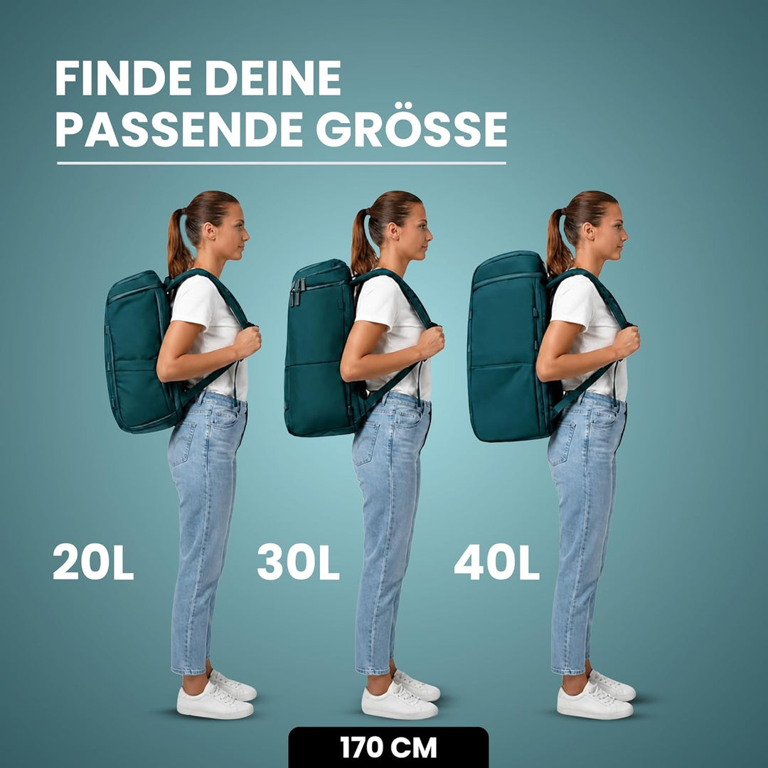 Zeeksack The Organizer - Grosser Rucksack Hellblau 40L - Wasserabweisender Handgepäck-Reiserucksack