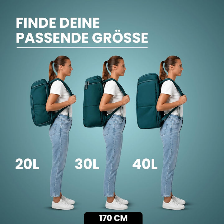 Zeeksack The Organizer - Grosser Rucksack Hellblau 40L - Wasserabweisender Handgepäck-Reiserucksack