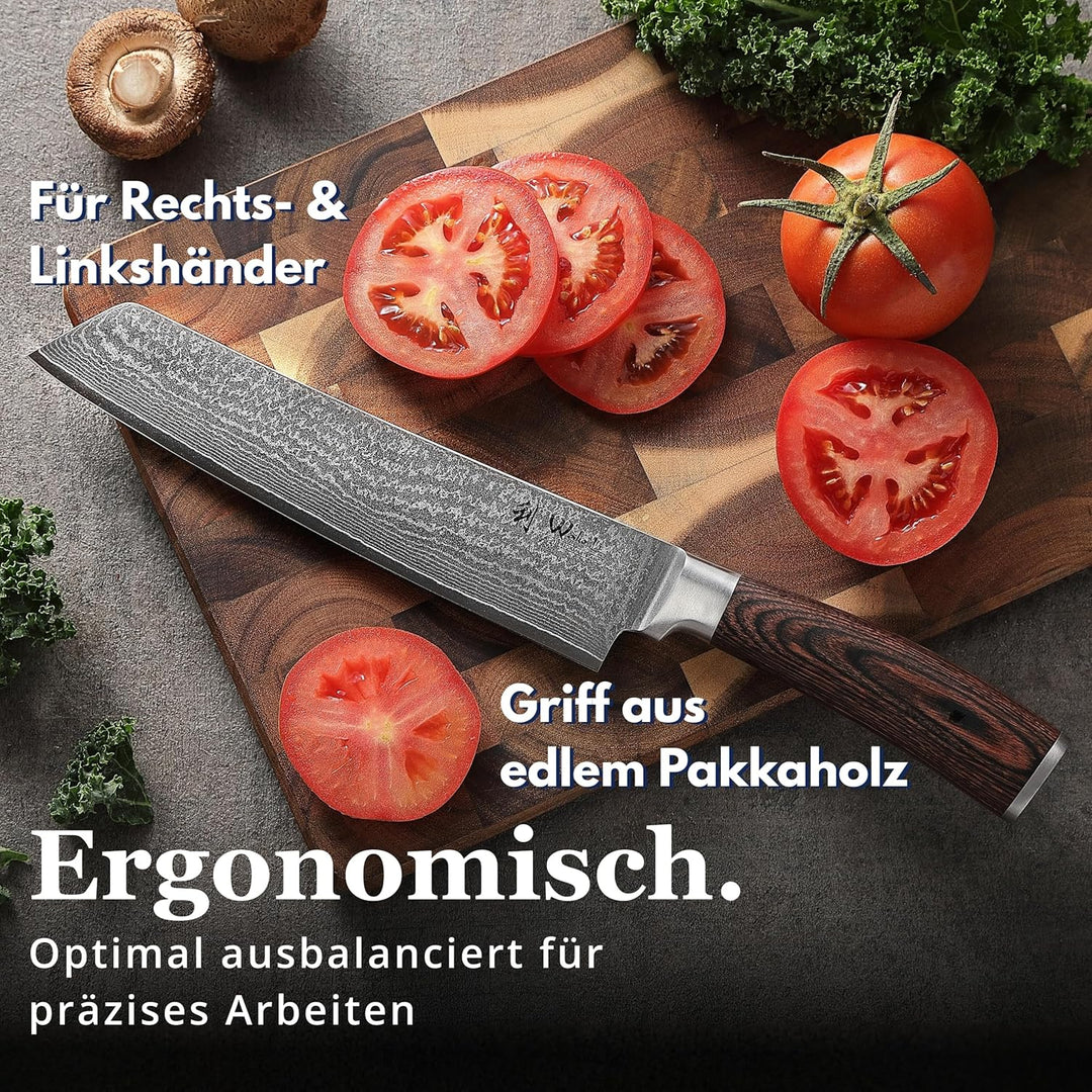 Wakoli EDIB Bunka Küchenmesser aus echtem Damaststahl (VG10 Kern) mit 20 cm Klinge – Scharf & ergono