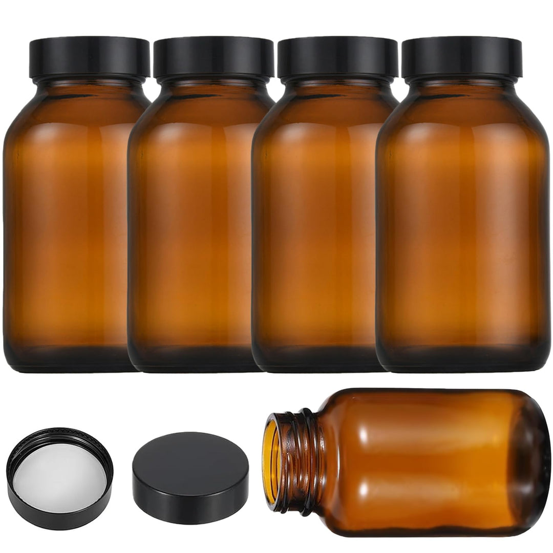 4 Stück Braunglas mit Deckel 500ml, Braunglüser mit Schraubverschluss, UV-Schutz und Wiederverwendba