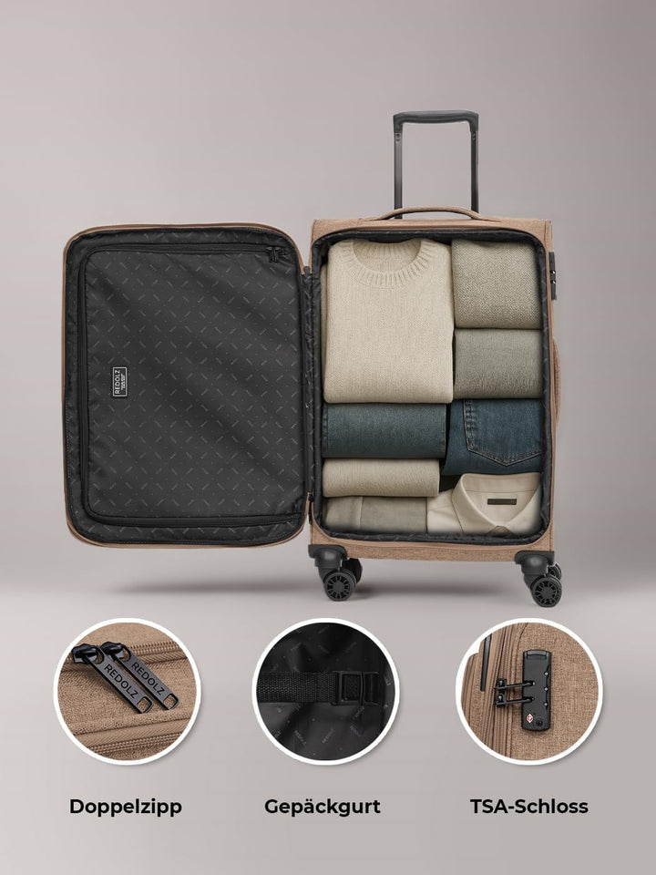 REDOLZ MEDIUM Weichschalen Koffer für Männer & Frauen | leichter Trolley 67 cm mit 4 Doppelrollen &