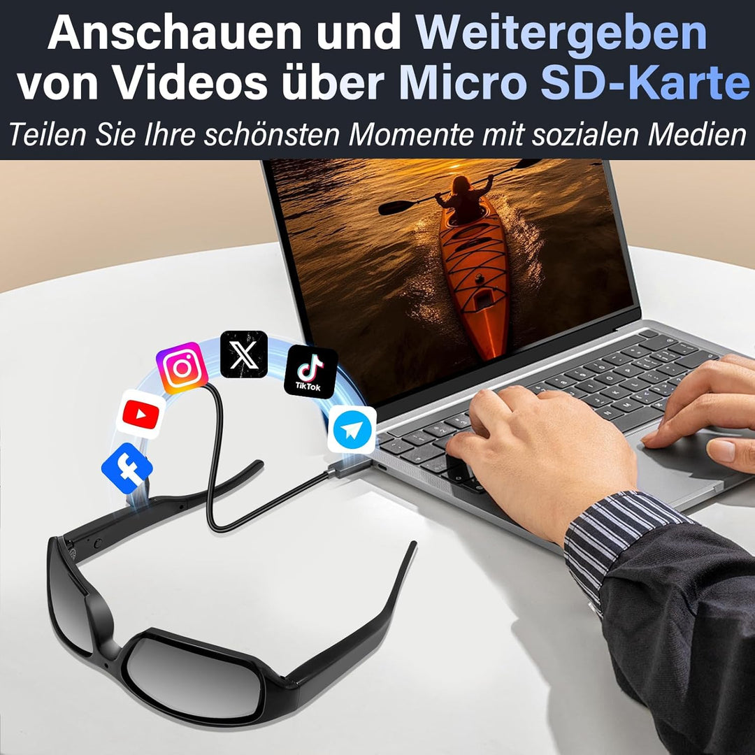 Mini Kamera, Brille mit Kamera, Action Cam 1080P Aktualisierte Tragbare Videobrille Sonnenkamerabril