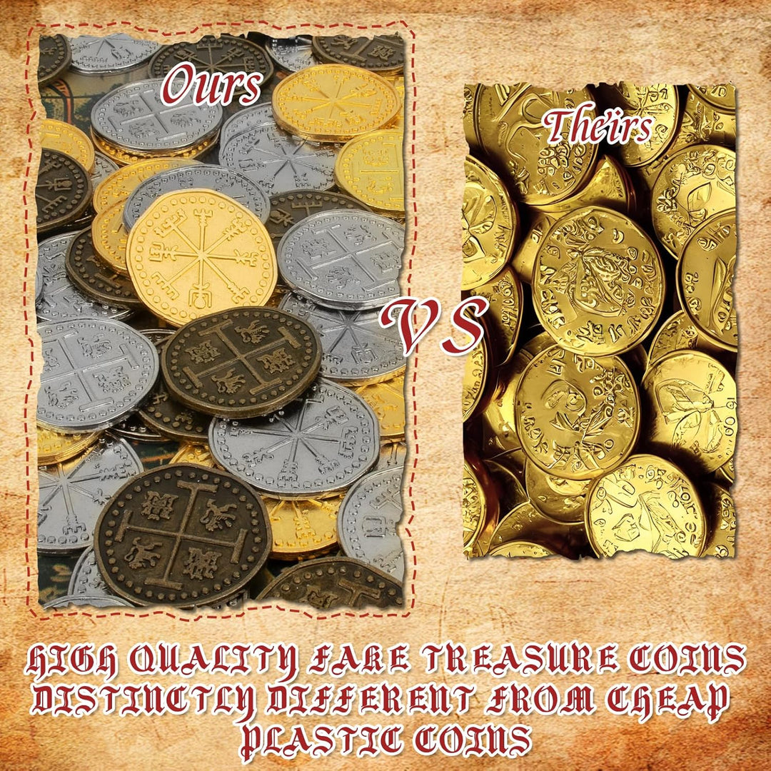 Byhoo 100 Pcs Metall Piraten Token Münzen Set, Realistische Schatz Spanisch Währung Münzen für Pirat