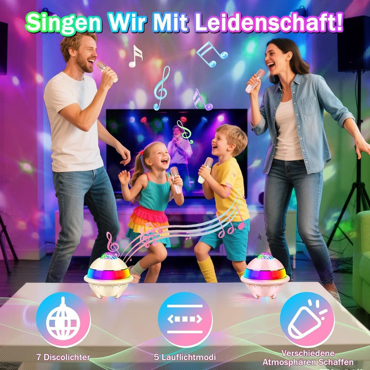 JONRRYIN Karaoke Anlage mit 2 Mikrofonen, Tragbare Bluetooth Karaoke Maschine Kinder mit Disco Licht