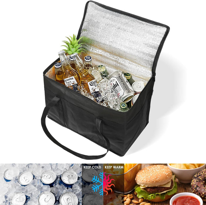 30L Isolierte Picknick-Kühltaschen, 2 Wiederverwendbare Einkaufstaschen, Faltbare Kühlboxen mit Deck