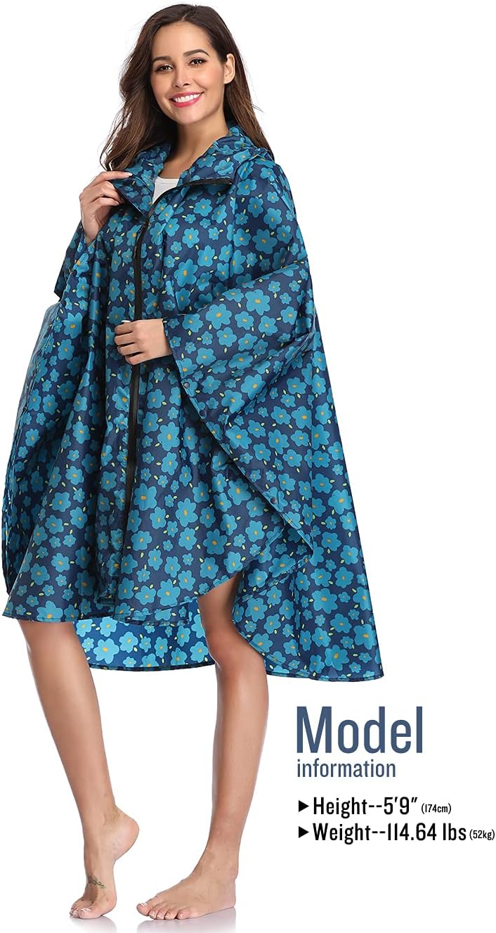 Regen Poncho Jacke Mantel für Erwachsene mit Kapuze wasserdicht mit Reissverschluss im Freien Blumen