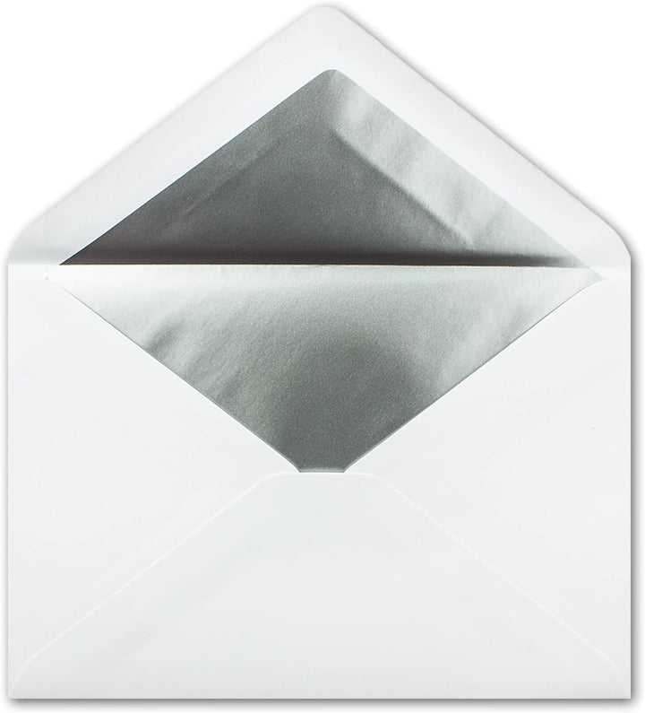 300x DIN C5 Kuverts 15,7 x 22,5 cm in weiss mit silbernem Seidenfutter - Nassklebung - Blanko Brief-