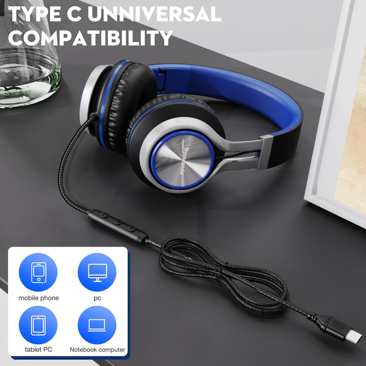 USB-C Kopfhörer mit Mikrofon und Lautstärkeregler, Over Ear Stereo Headsets für iPhone 15, 16 Pro, k