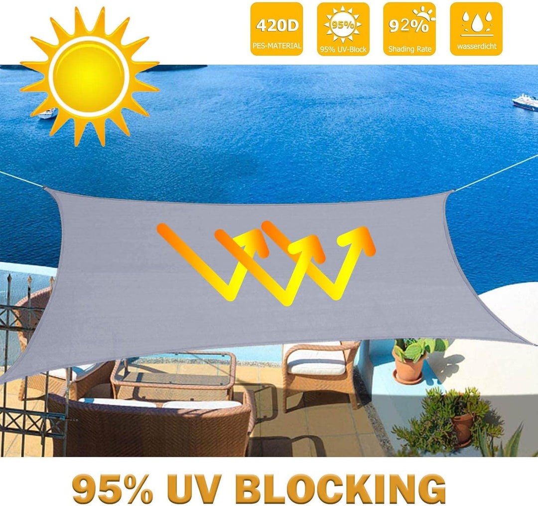 Sunal Sonnensegel 3x5m Rechteckig,PES Polyester Wasserdicht,95% UV Schutz,inkl.Befestigungsseile,gra