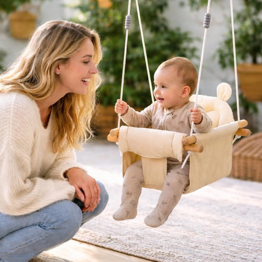 Babyschaukel für Innenbereich und Aussenbereich, mit Sicherheitsgurt, Türhängeschaukel für Türrahmen