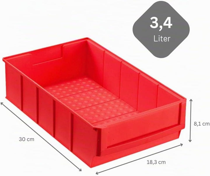 SparSet 5x Rote Industriebox 300 B | HxBxT 8,1x18,3x30cm | 3,4 Liter | Sichtlagerkasten, Sortimentsk