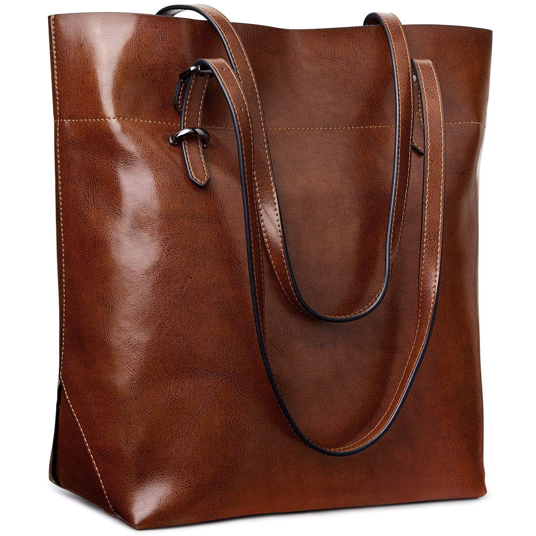 S-ZONE Damen Echtleder Tasche Shopper Gross Tote Handtasche Henkeltasche (Dunkel Braun) Dunkelbraun,