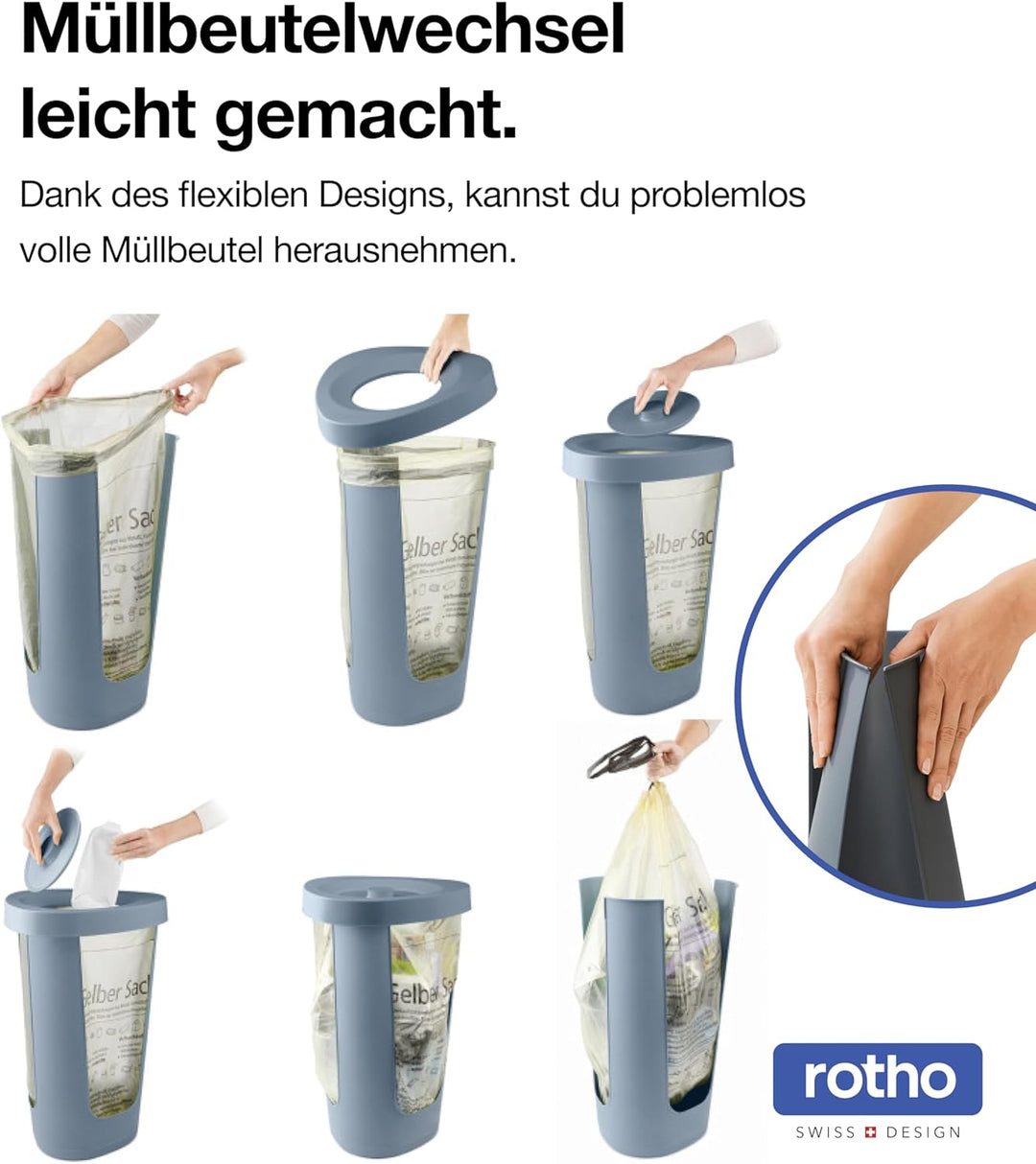 Rotho Fabu Müllsackständer gelber Sack mit Deckel, Kunststoff (PP recycelt), blau, 40 cm 1 x Müllsac