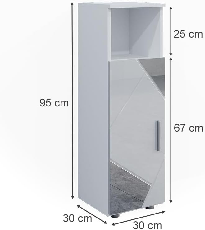 Vicco Midischrank Irma, Weiss Hochglanz mit Einsätzen, 30 x 95 cm Weiss Hochglanz mit Einsätzen Midi