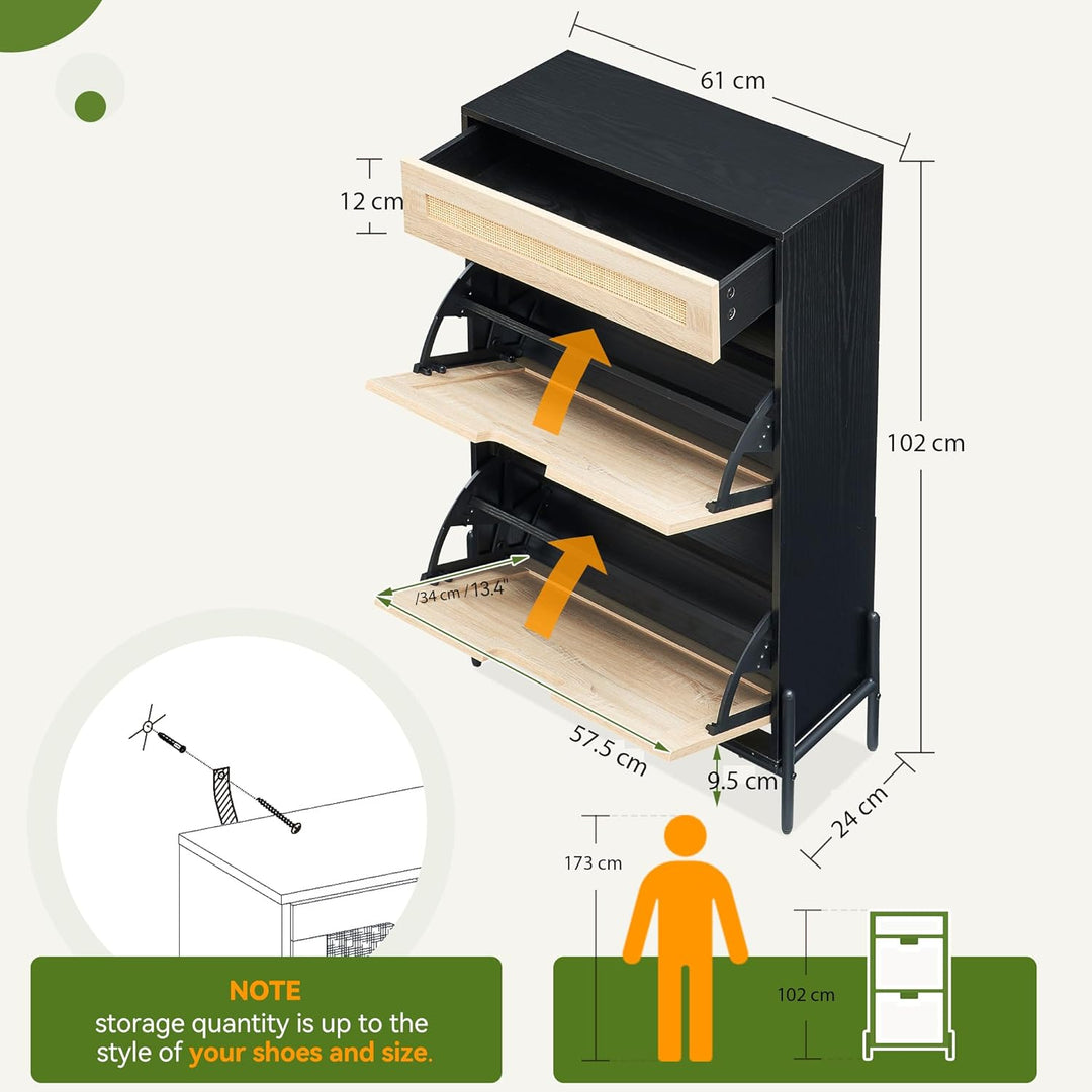 Garvee Schuhschrank schmal Schuhkommode mit 2 Klappen Schuhschrank mit 4 Einstellbar Ablageflächen -